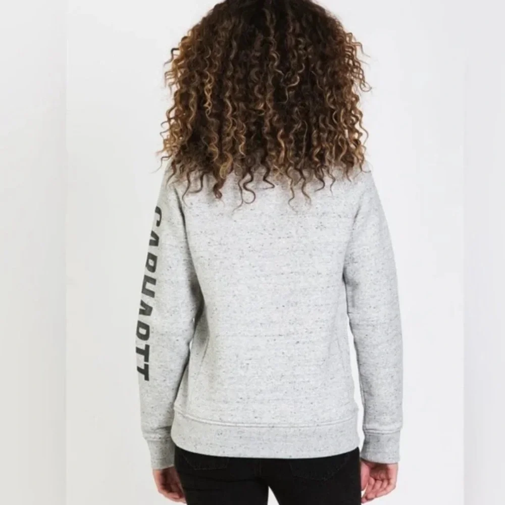 Carhartt Women's Gray Logo Sleeve Pullover Relaxed Fit Sweatshirt Size X-Small - Picture 3 of 9